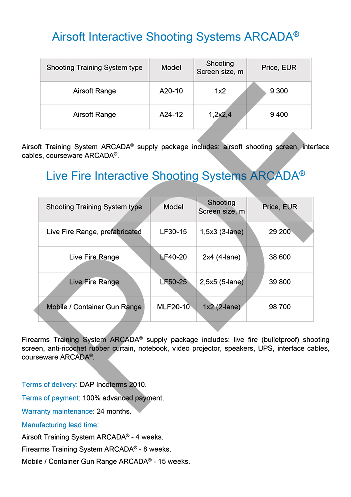 ARCADA Price-List